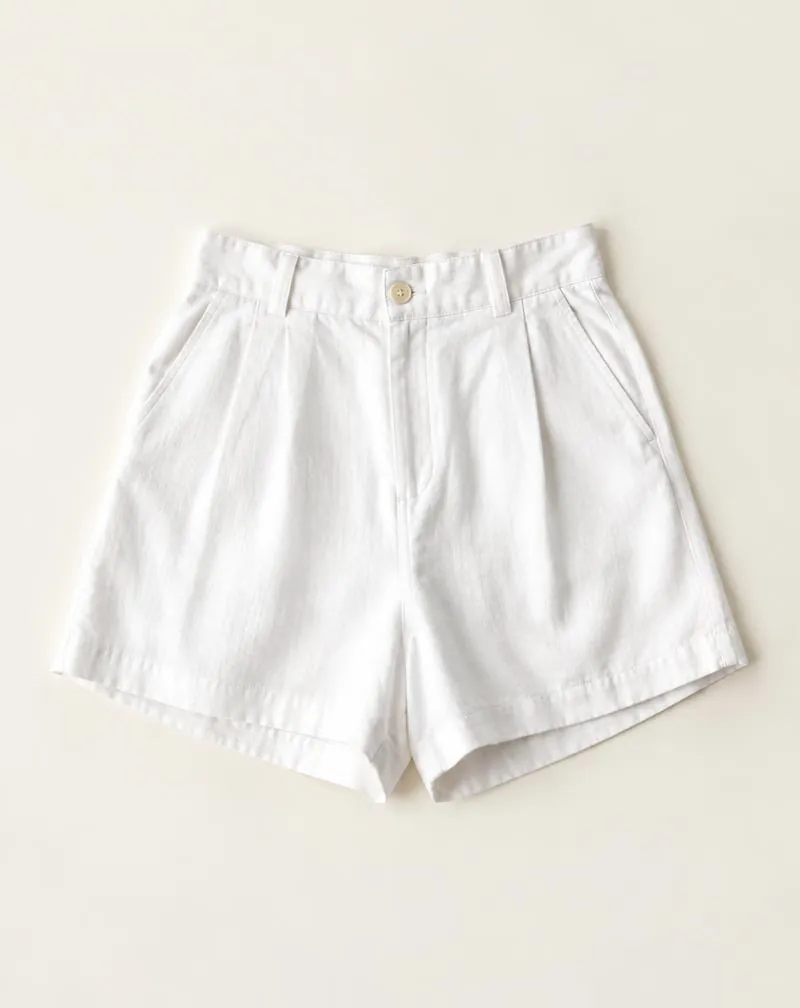 Short de lino tiro alto, Blanco, talla M