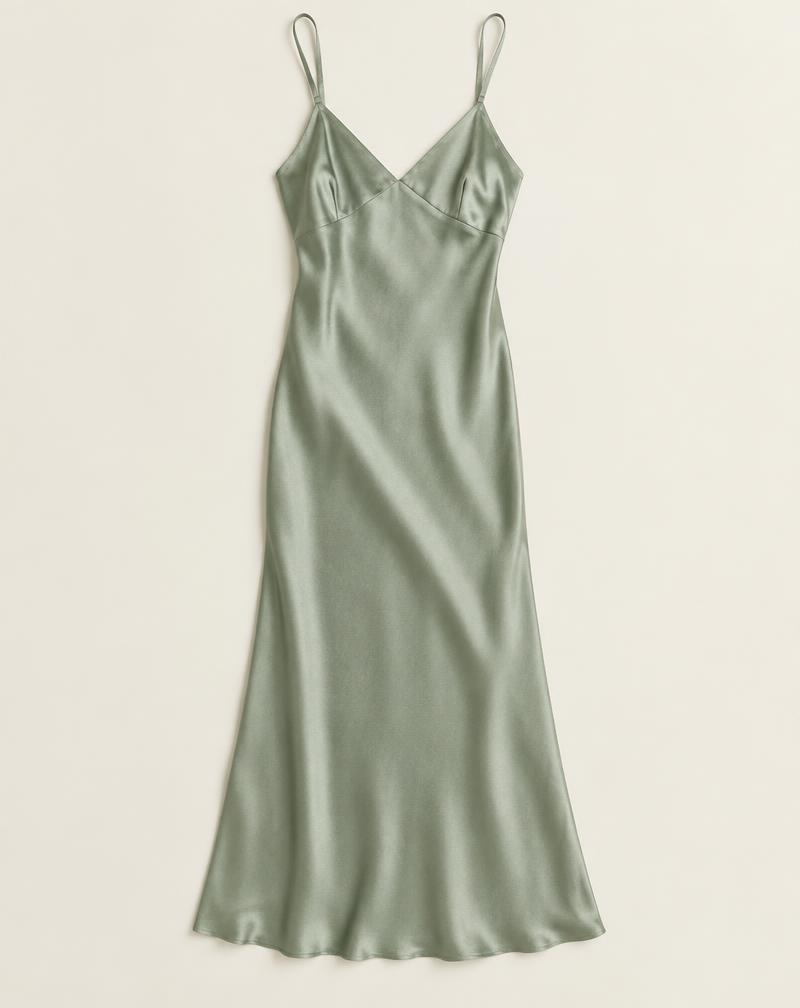 Vestido midi satinado salvia, Verde salvia, talla S