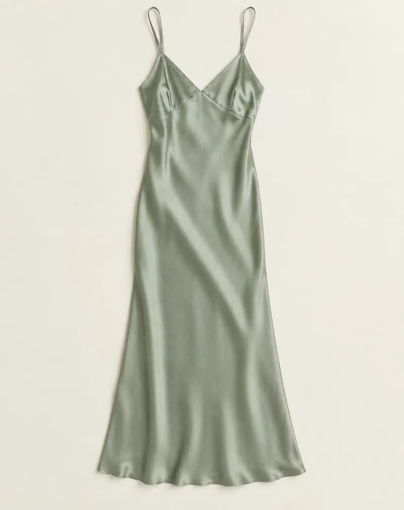 Vestido midi satinado salvia, Verde salvia, talla S